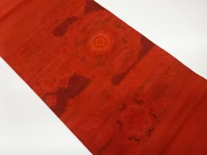 手織り紬汕頭相良刺繍変わりヱ霞に華文・菱模様織出し袋帯